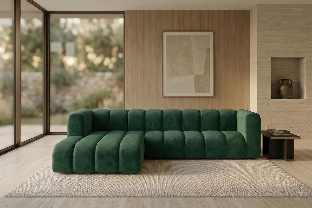 ECKSOFA Modulares In L-Form, Velvet-Stoff Riviera, Grün, Links, GRAND 287 cm - Grün, Holz (287/179cm) - Kaiser Möbel