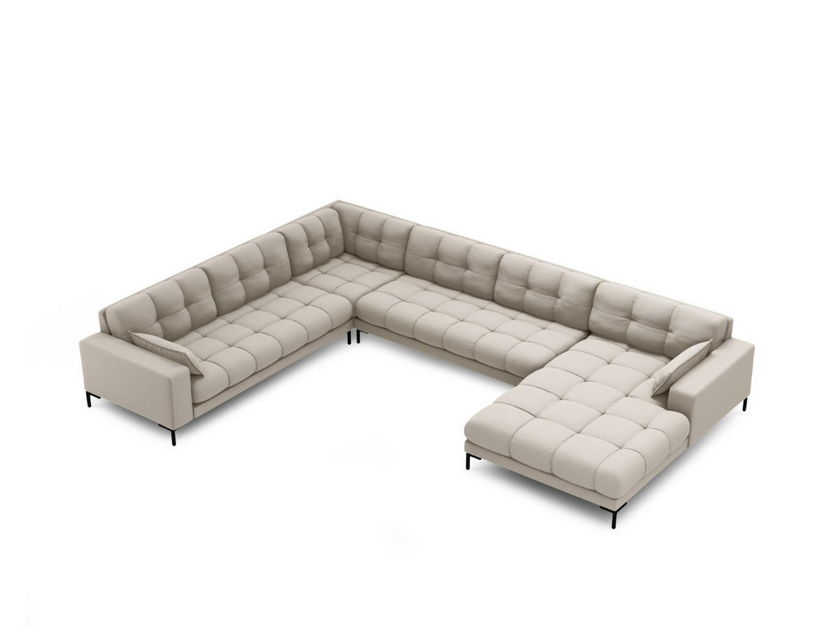 PANORAMASOFA links Mamaia aus strukturiertem Stoff beige 7 Sitzplätze - Beige, Textil (256/75/327cm) - Micadoni