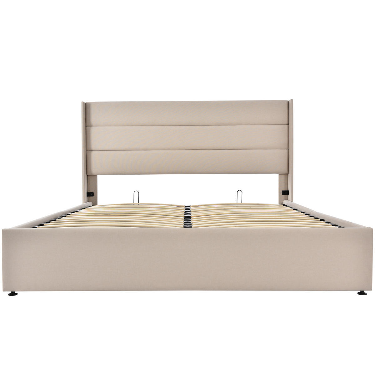 POLSTERBETT aus Leinen 140x200 cm Beige mit hydraulischem Bettkasten - Beige, Textil (140/200cm) - IVMEU