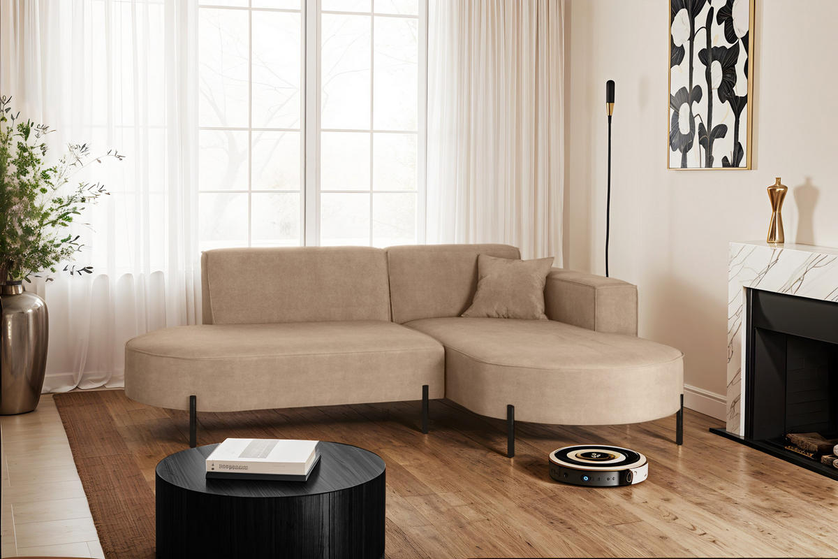 ECKSOFA L-Form Designer Modena Rein Stoff Noel KaltesBeige Rechts - Cappuccino, Holz/Textil (236/165cm) - Kaiser Möbel