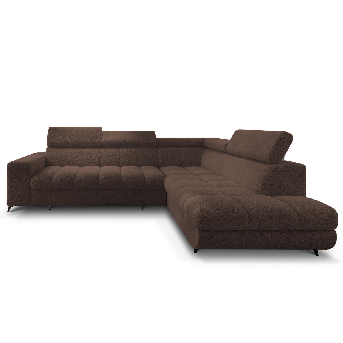 ECKSOFA MORIVA Q R-S Braun Boucle-Stoff mit Schlaffunktion - Braun, Holzwerkstoff/Textil (253/190cm) - MASSENO