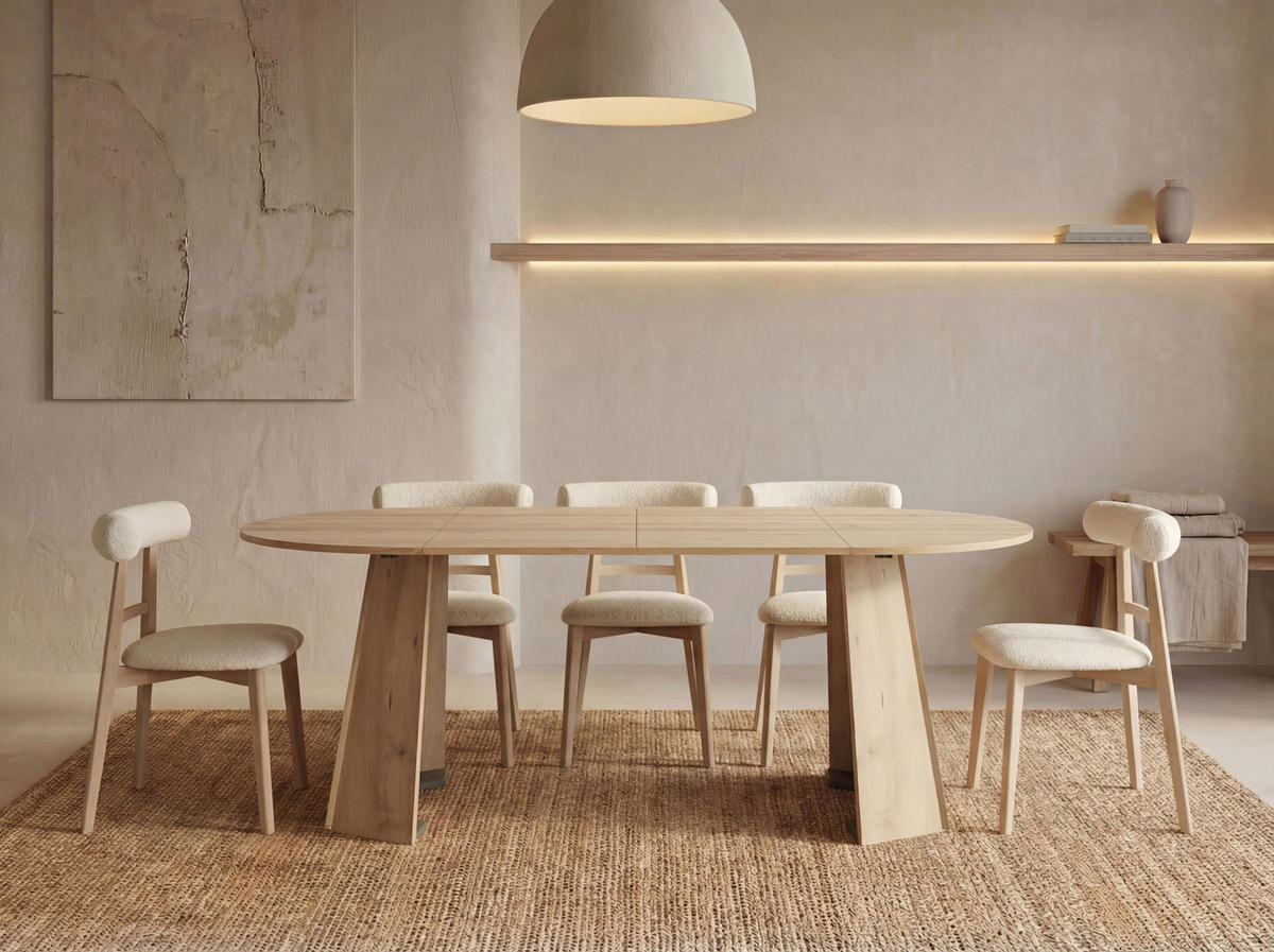 ESSTISCH Lunda rund ausziehbar verlängerbar, Buche Hellbraun 100-180/100/76 cm - Buchefarben/Schwarz, Holzwerkstoff (100/100/76cm) - WFL GROUP