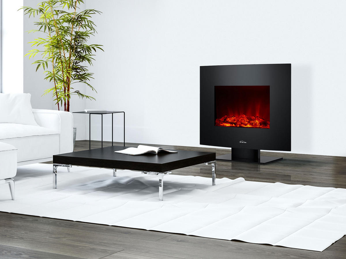 ELEKTROKAMIN Schwarz Bodenmodell mit integrierter Heizung 2000 W - Schwarz, Glas (66/52/16cm) - Purline