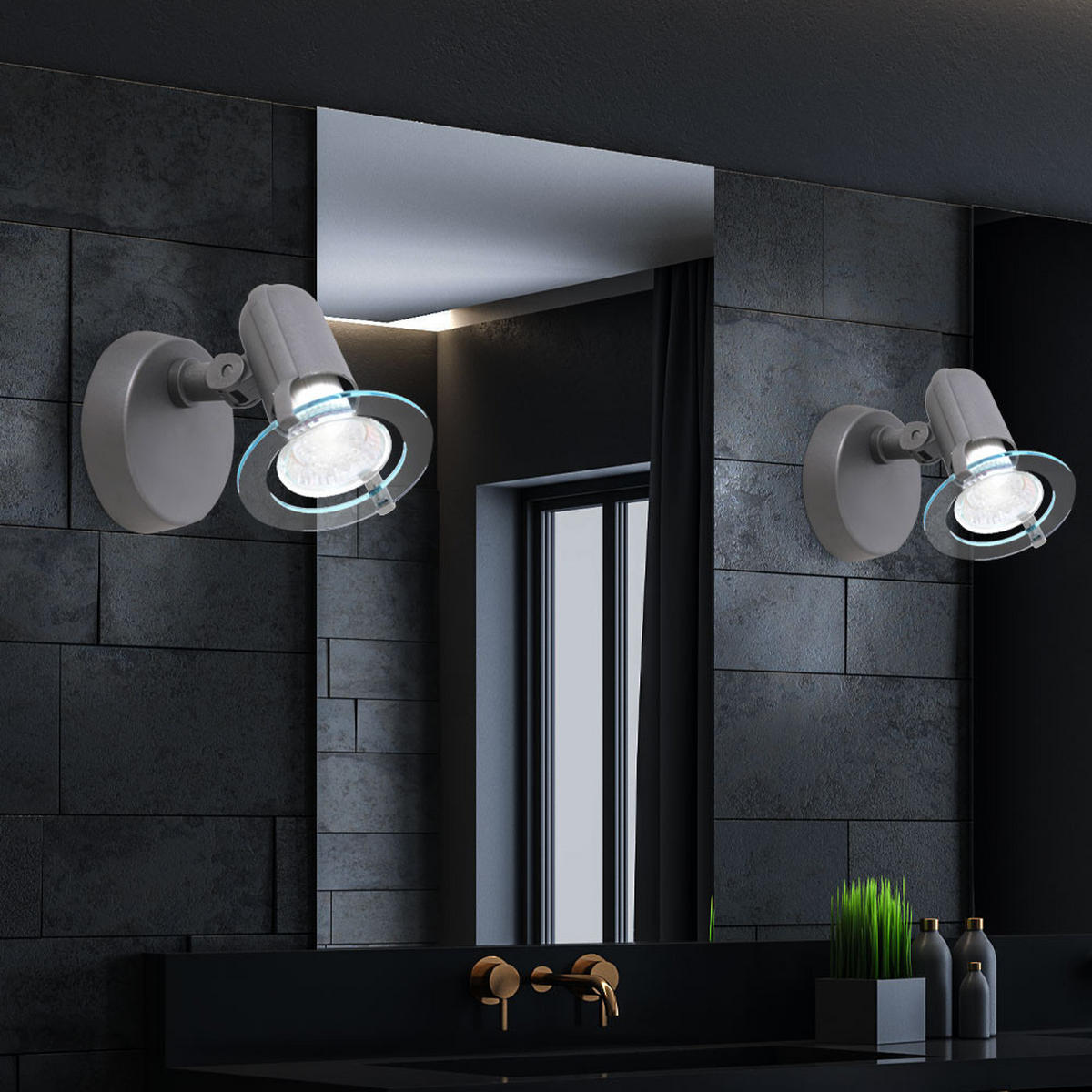 WANDLEUCHTE grau verstellbarer Strahler 2er Set - Grau, Kunststoff (8.5/16/10cm) - Briloner