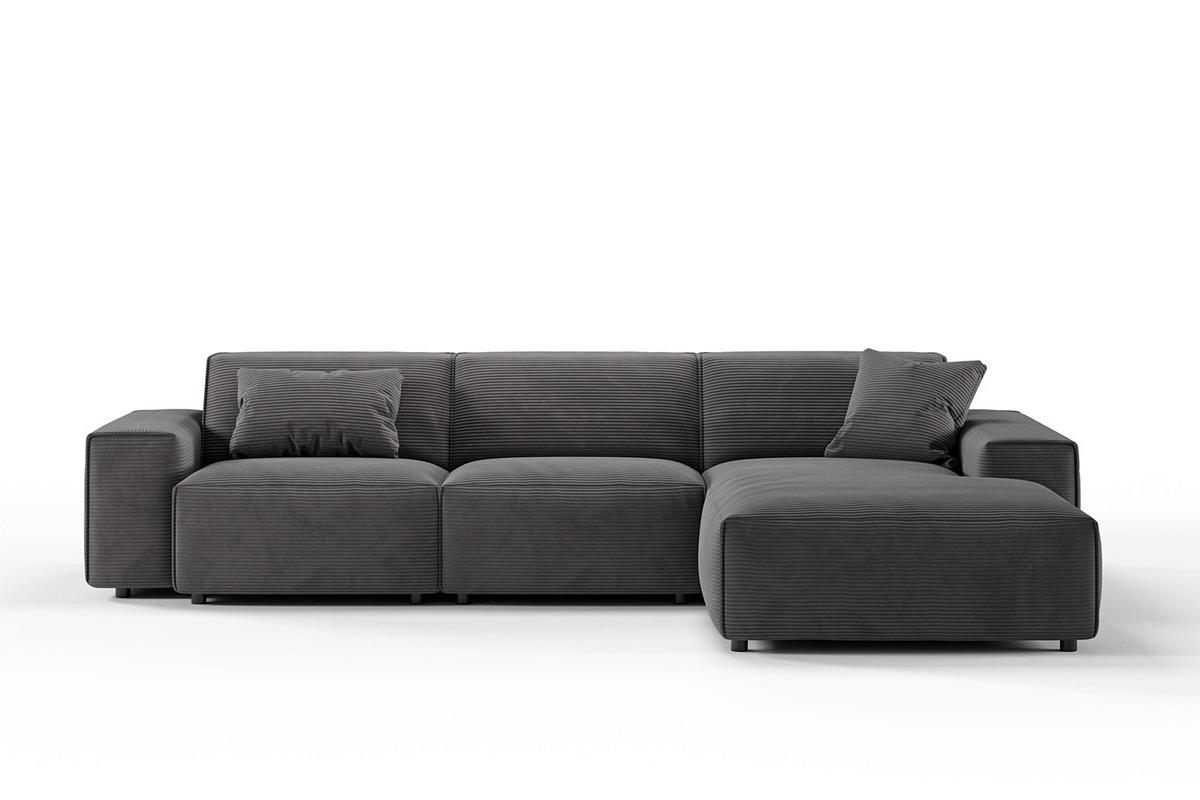 ECKSOFA RANI Grau Cord - Dunkelgrau/Schwarz, Kunststoff/Textil (299/189cm) - KAWOLA