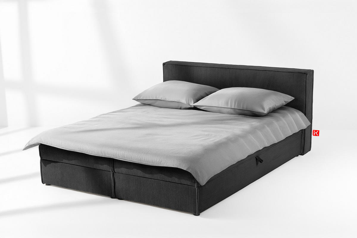 BOXSPRINGBETT ROTI mit Stauraum, dunkelgrau - Dunkelgrau/Schwarz, Holz/Holzwerkstoff (180/200cm) - KONSIMO®