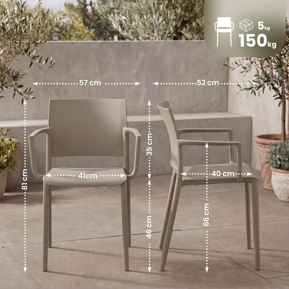 GARTENSTUHL Kunststoff Taupe - Taupe, Kunststoff (57/81/52cm) - CLP