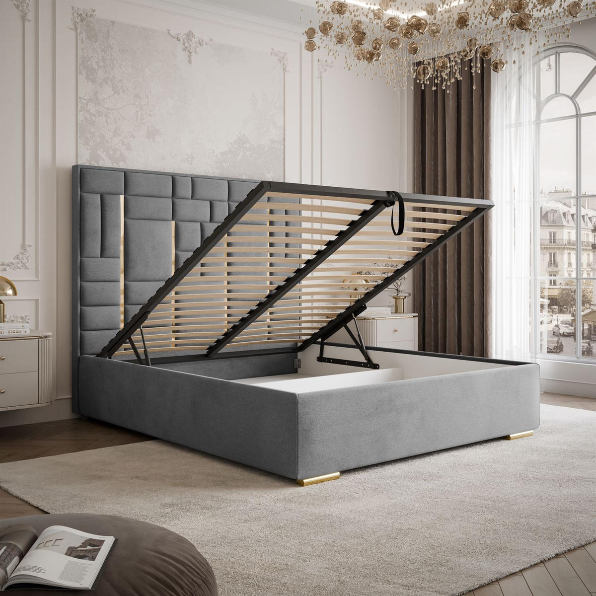 POLSTERBETT BRIGITTE GOLD mit Bettkasten 140x200 cm Element 23 - Grau, Textil (140/200cm) - Lookway