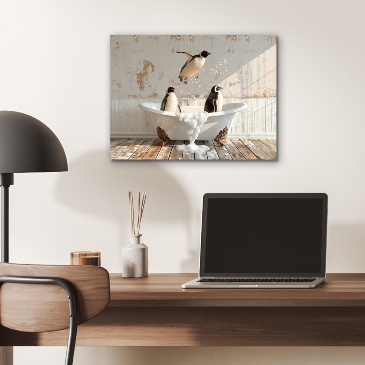 KOVOVÝ OBRAZ Vintage - Tučniak - Vaňa - Pena 40x30 cm - čierna, kov (40/30cm) - MuchoWow