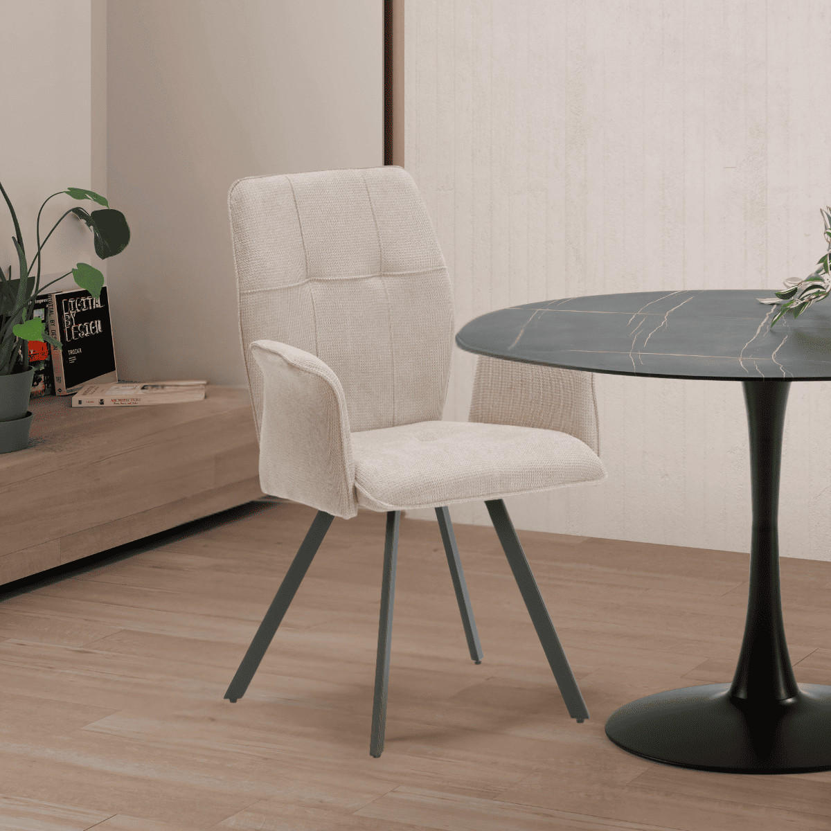 SESSEL (Set aus 2) aus stoff mit schwarzen metallbeinen - mery 62/60/47 cm - Beige, Textil (60/47/62cm) - Calicosy