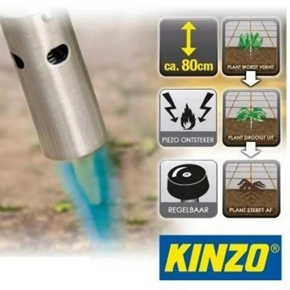 UNKRAUTBRENNER K0318 Schwarz 80 cm 10er Set Butangaskartuschen - Silberfarben/Schwarz, Kunststoff/Metall (9/80cm) - Kinzo