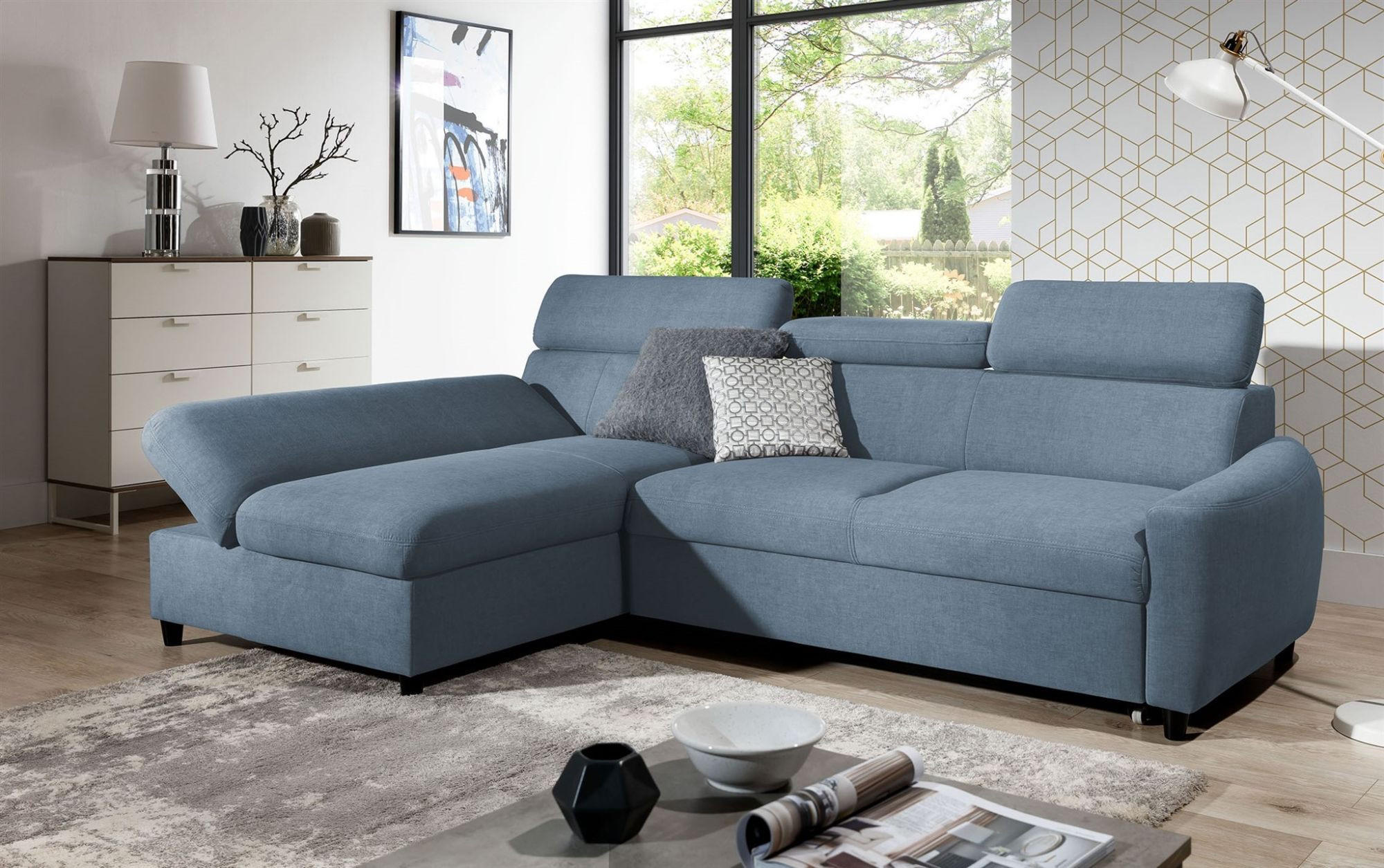 ECKSOFA Schlafsofa Anton Xs In Esito - Hellblau, Holzwerkstoff/Textil (260/170cm) - Fun Möbel