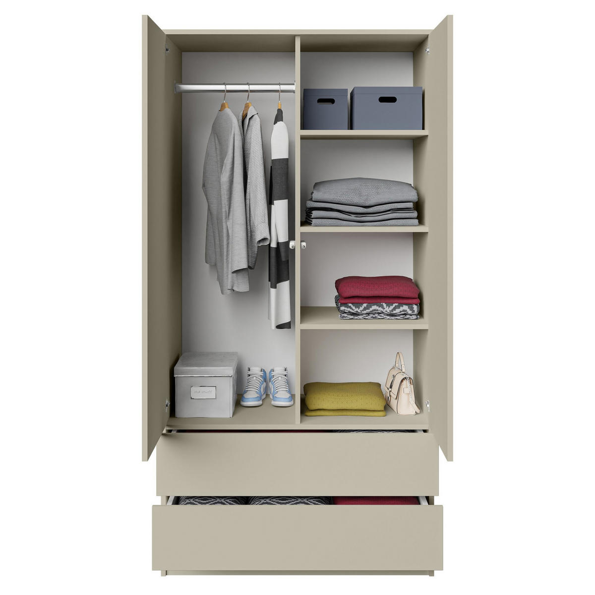DREHTÜRENSCHRANK Look mit 2 Türen und Schubladen, 90 cm, Kaschmir - Kaschmir, Holzwerkstoff (90/180/50cm) - Beautysofa