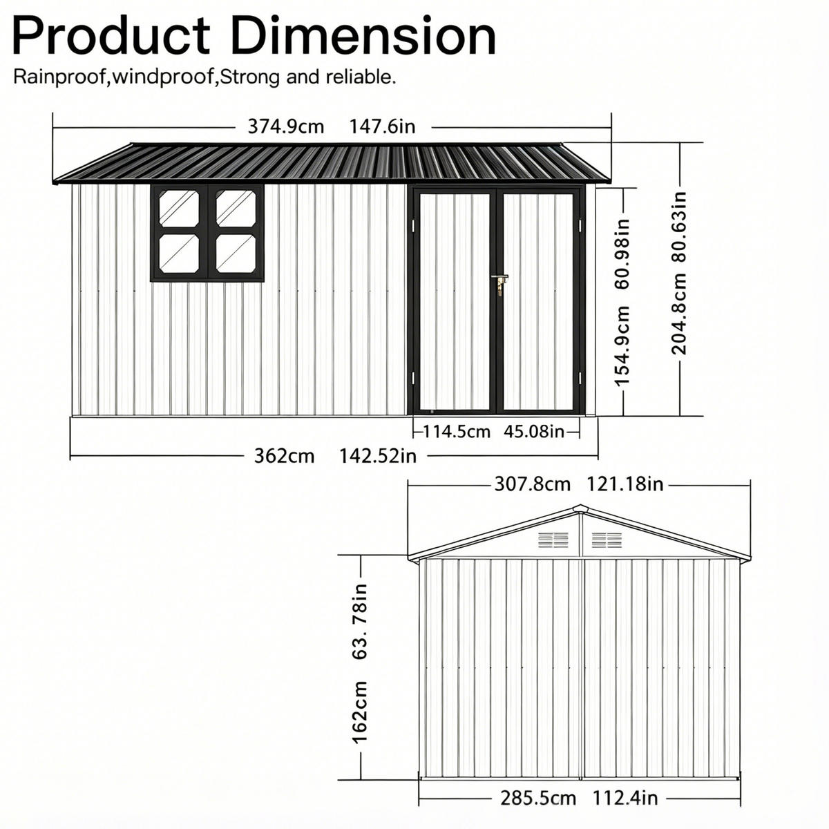 GERÄTEHAUS 374.9/307.8/204.8 cm Weiß mit Tür, Schloss, Fenster, klappbarem Tisch und Regalen (10,34m²) - Weiß, Metall (307.8/204.8/374.93cm) - Oxeza