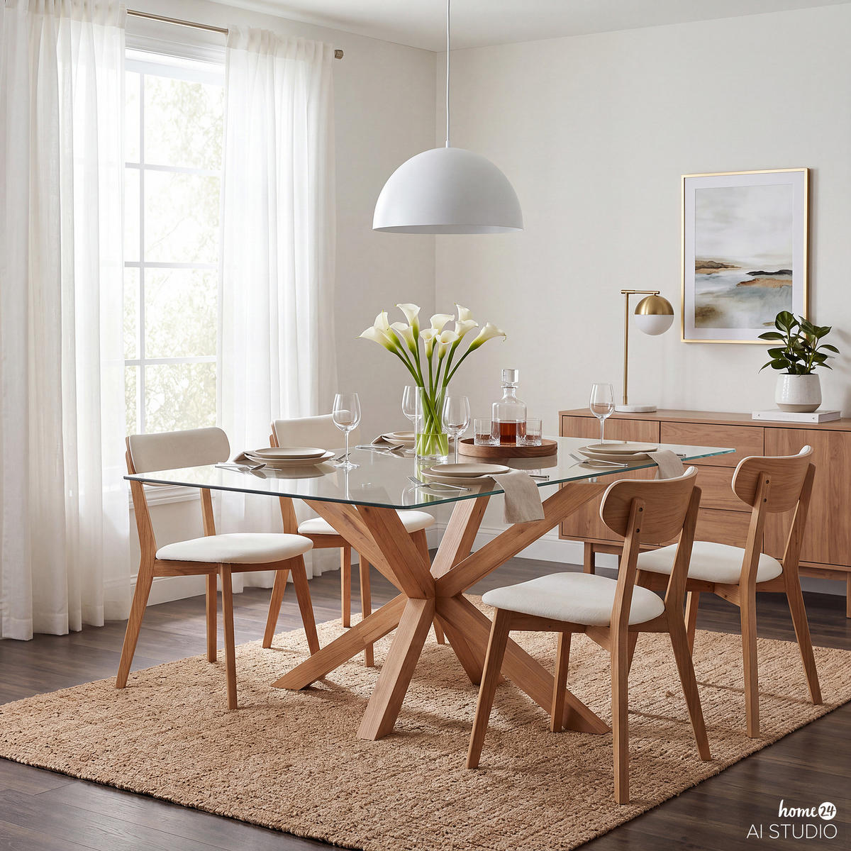 ESSTISCH rechteckig - Glas / Eiche massiv - Eiche - Eichefarben, Glas/Holz (90/160/76cm) - home24