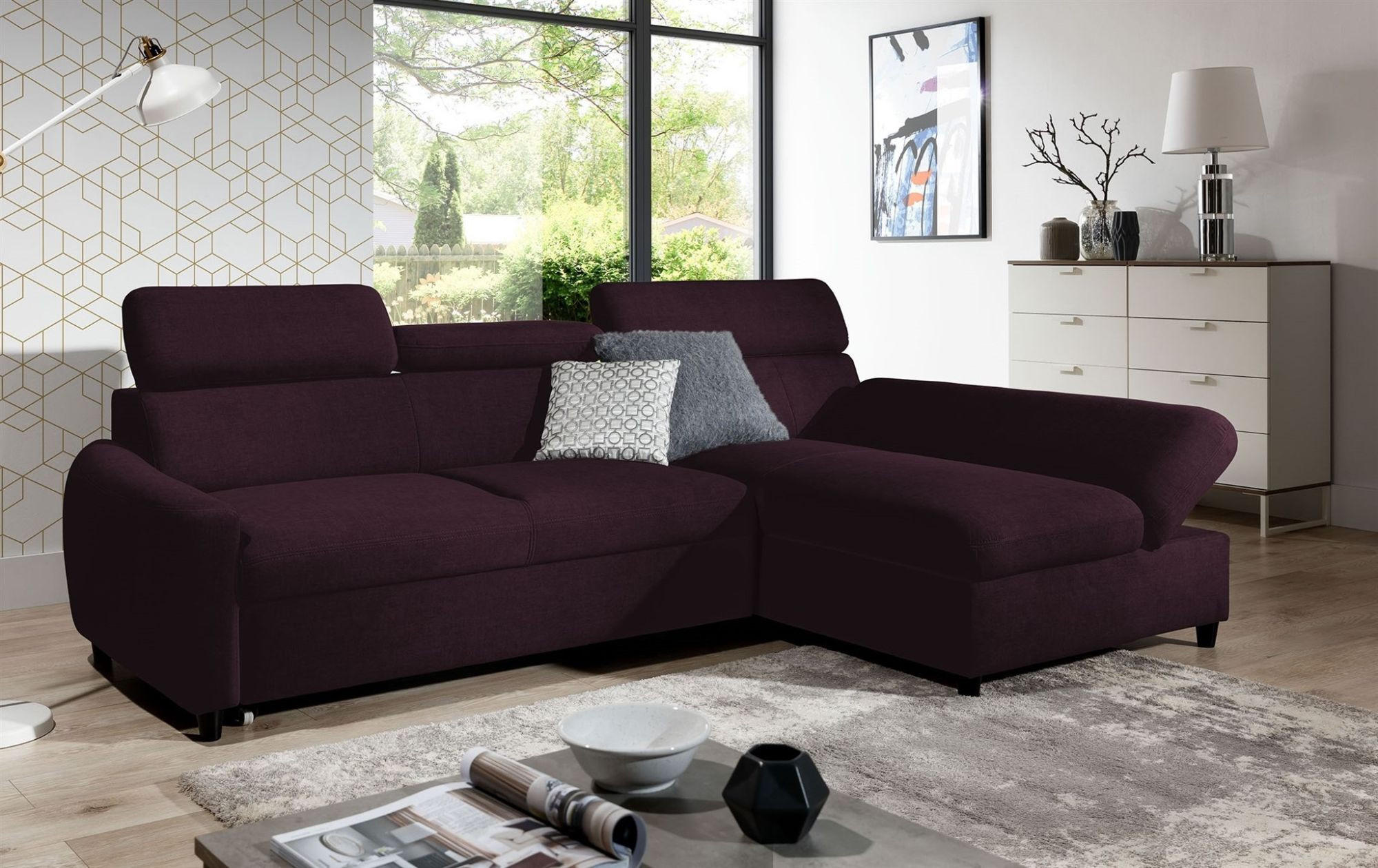 ECKSOFA Schlafsofa Anton Xs In Esito - Violett, Holzwerkstoff/Textil (260/170cm) - Fun Möbel