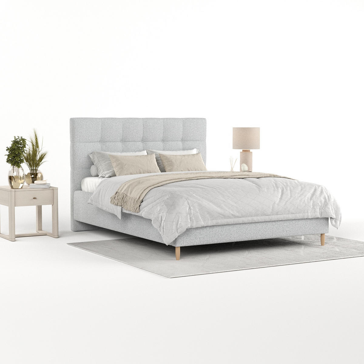 POLSTERBETT Cora 140/200 cm Hellgrau im Riva Stoff - Hellgrau/Naturfarben, Holz/Holzwerkstoff (140/200cm) - AltaBeds