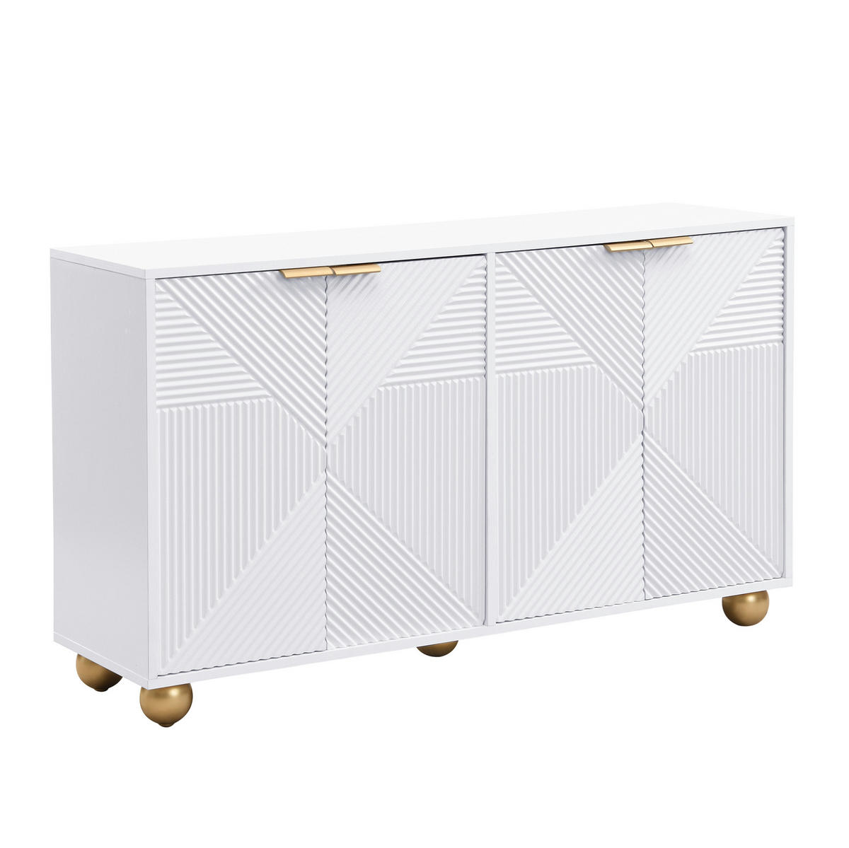 SIDEBOARD 120/35/71,5 cm in Weiß mit 4 Türen und gravierten Fronten - Weiß, Holzwerkstoff (120/71.5/35cm) - BEAOK