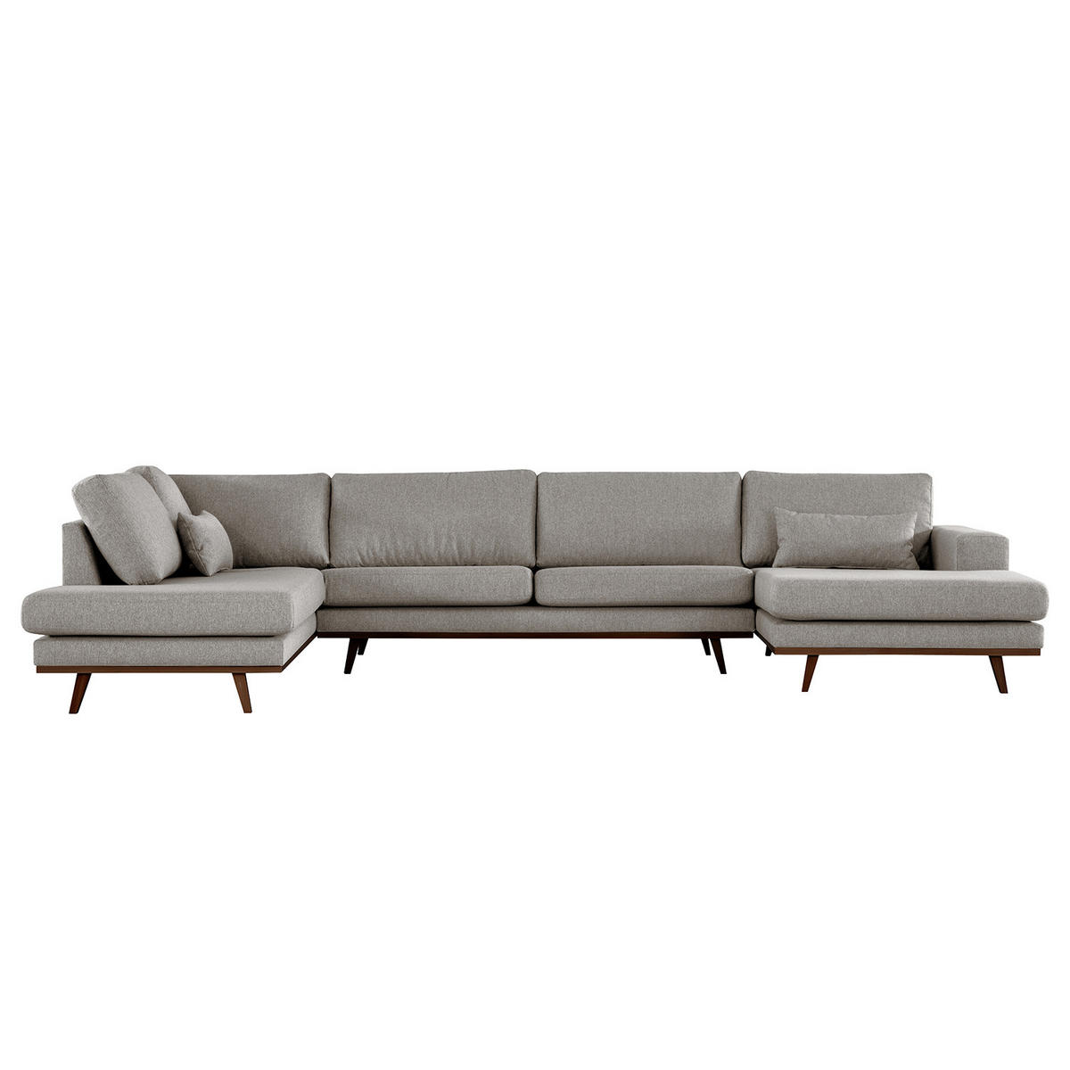 WOHNLANDSCHAFT mit Longchair - Graubraun/Buchefarben, Buchenholz/Textil (371/81/219cm) - home24