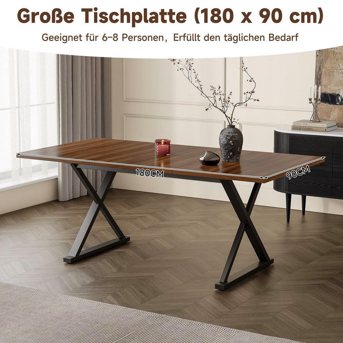 ESSTISCH 180/75/90 cm Walnussfarben aus MDF mit Metallbeinen - Walnussfarben, Holzwerkstoff (180/90/75cm) - OKMYHOME