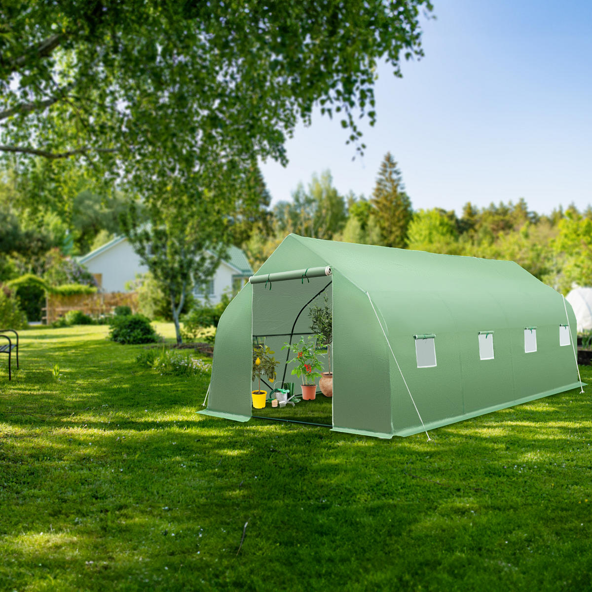 FOLIENGEWÄCHSHAUS, 600 x 300 x 205 cm,grün - Grün, Kunststoff (300/205/600cm) - tectake