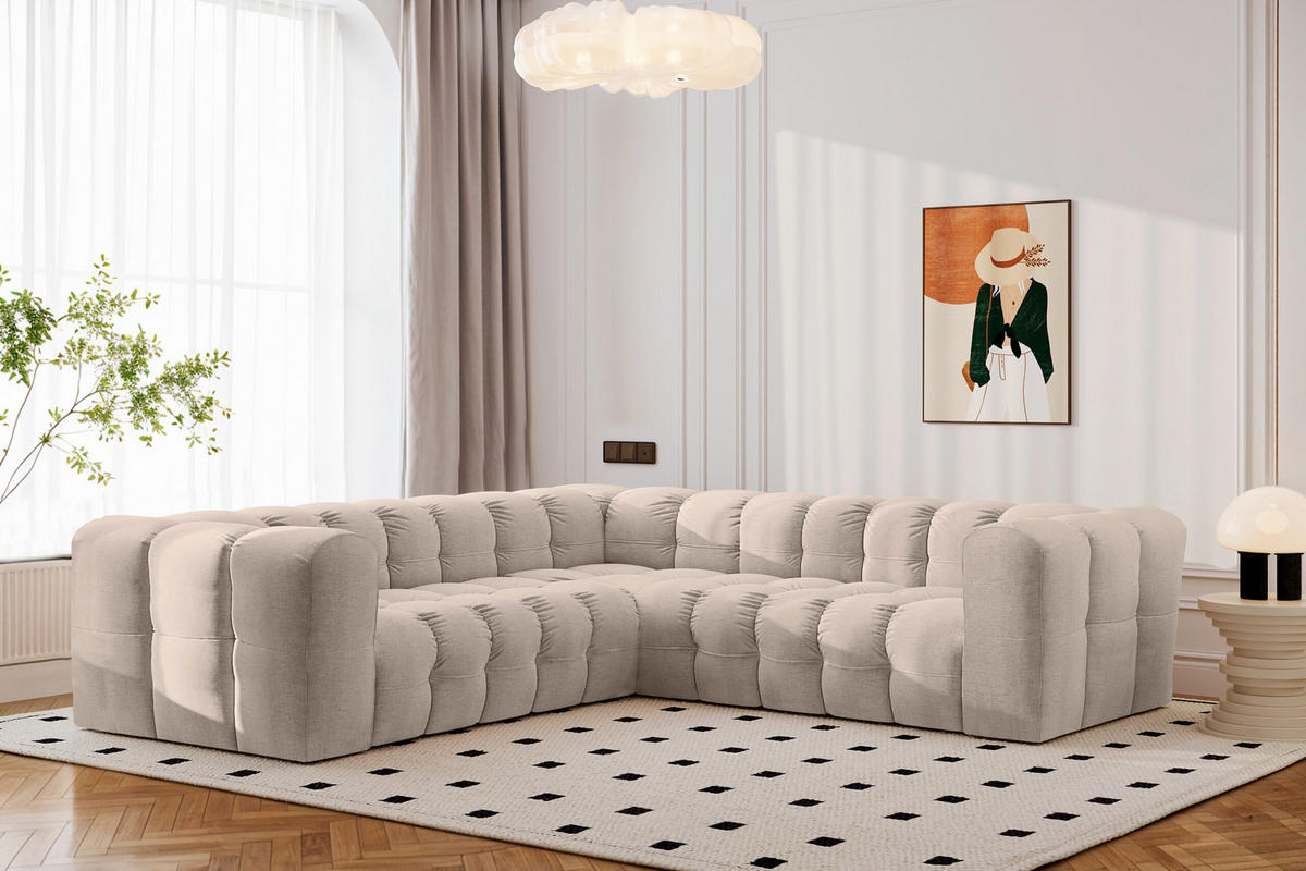 ECKSOFA Corner Mit Steppung BALOO, Chenille-Stoff Moly, Beige - Beige, Holz (270/270cm) - Kaiser Möbel
