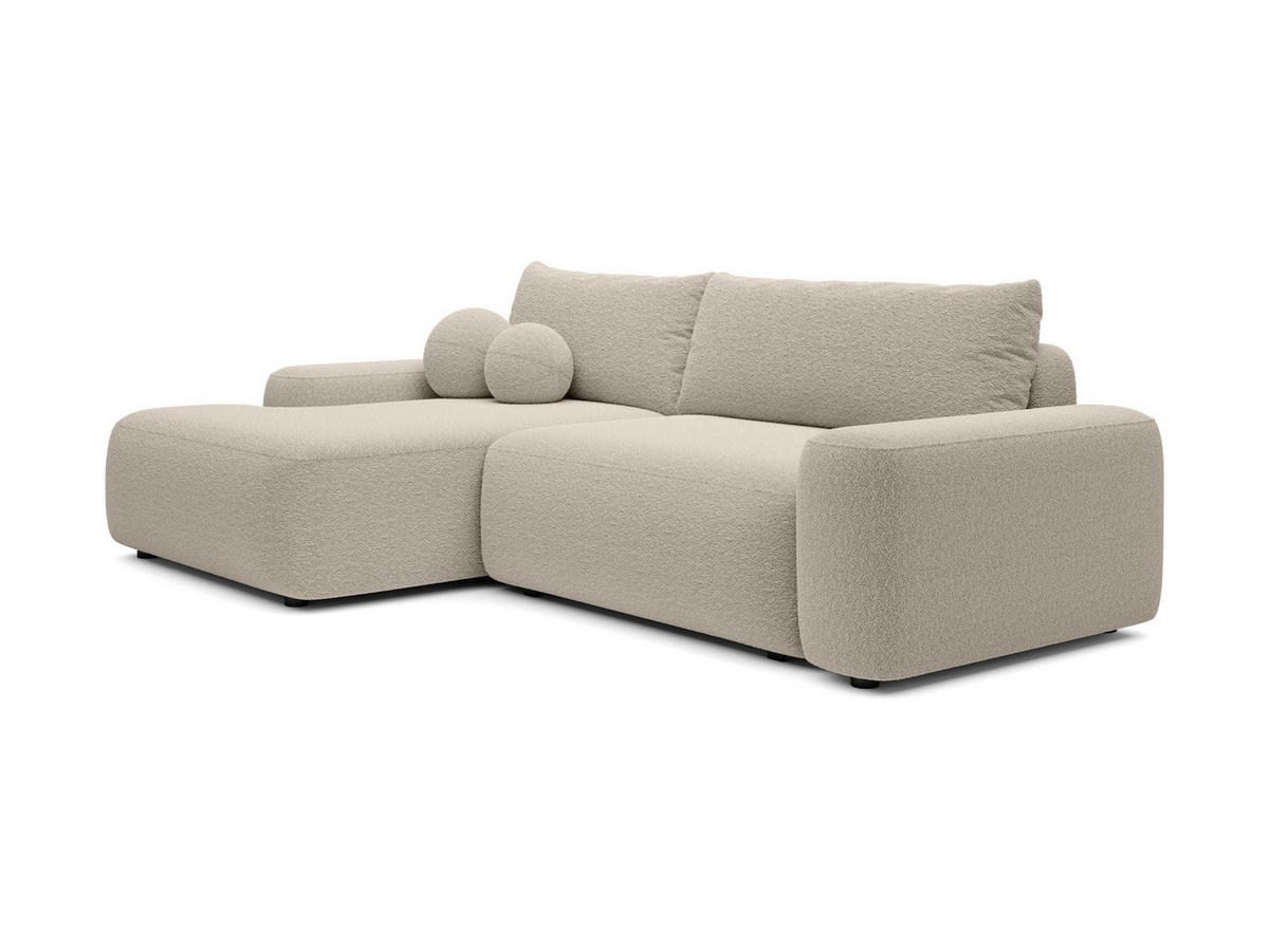 ECKSOFA RUOTA Beige Boucle-Stoff mit Schlaffunktion - Beige, Holz (264/162cm) - MASSENO