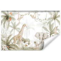 FOTOTAPETE für Kinder wilde TIERE tropische Pflanzen Retro 460x300cm - Beige/Rot, Papier (460/300cm) - Muralo