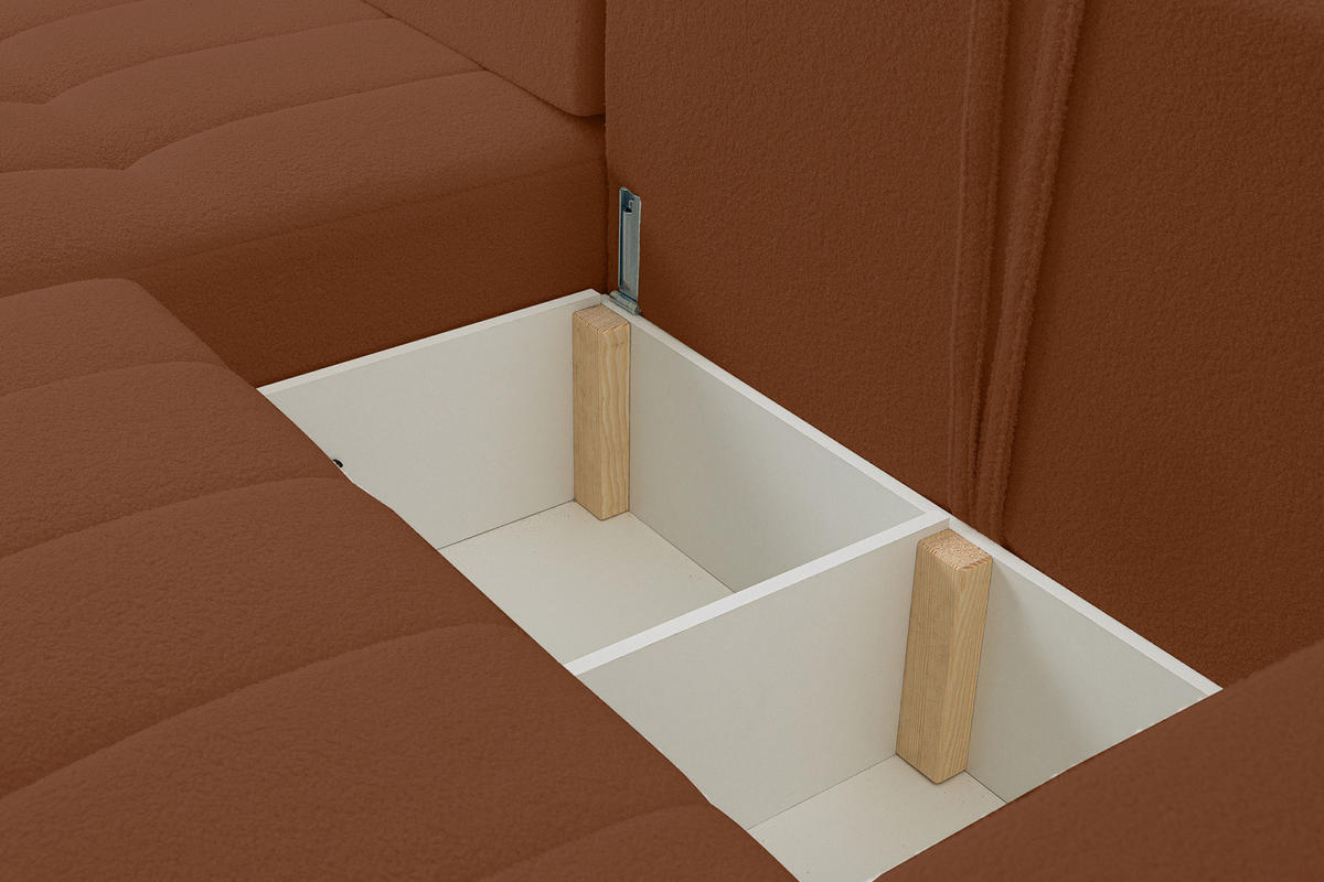 ECKSOFA Palermo mit Schlaffunktion und Bettkasten - Dunkelgelb/Braun, Holz/Holzwerkstoff (245/143cm) - Ravio