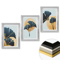 WANDBILDER 3er Set - 20x30 cm Silberner Rahmen - Ginkgoblätter, heller Hintergrund - Silberfarben, Kunststoff (20/30cm) - ArtPrintCave