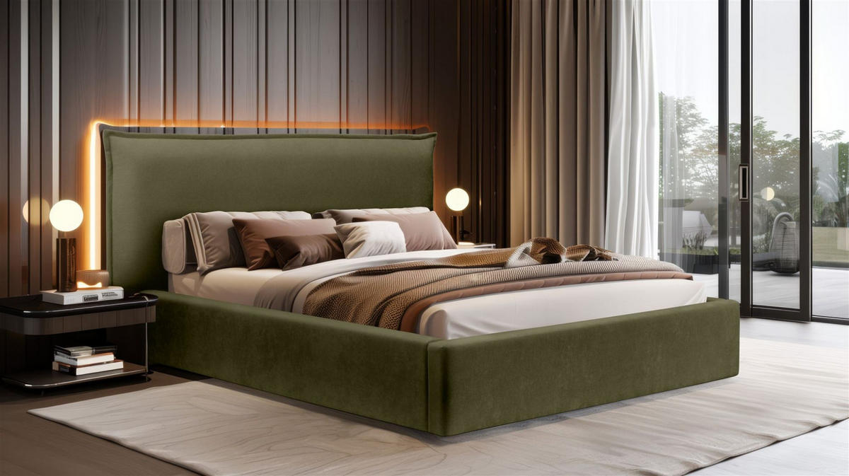 POLSTERBETT Amada Komplettset - Grün, Holzwerkstoff/Textil (180/200cm) - Fun Möbel