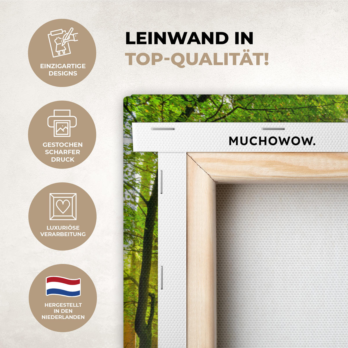 LEINWANDBILD Wald - Landschaft - Wasser - Bäume - Sonne - Grün - Natur Wandbilder 80x60 cm - Grün, Textil (80/60cm) - MuchoWow