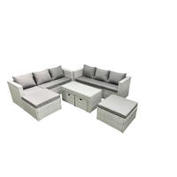 BALKONMÖBEL-SET Polyrattan Hellgrau-Mix 10-teilig - Hellgrau/Grau, Glas/Kunststoff - Fimous