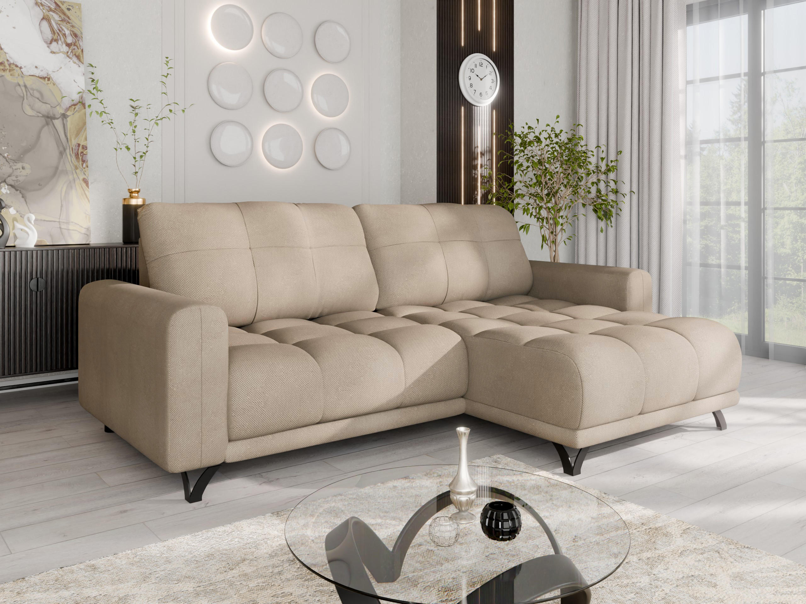 ECKSOFA Ferrino L-Form, Recamiere beidseitig montierbar, Cappucino - Cappuccino, Holz (174/234cm) - Panda Möbel