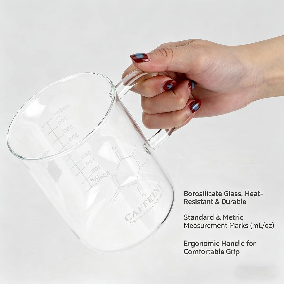 MESSBECHER Glas 450 ml mit Griff und Skala - Transparent, Glas (0.45L)