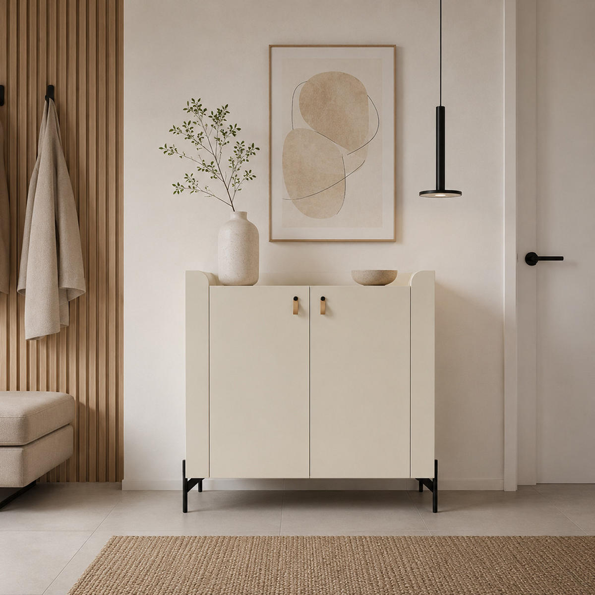 KOMODA Sorella se 2 dveřmi, 100 cm, do studentského pokoje, macadamia + dub Mavelie - béžová/barva dubu, kov/kompozitní dřevo (100/95/42cm) - Beautysofa