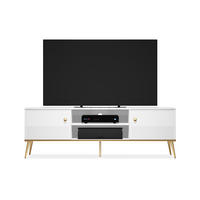 TV-LOWBOARD ISORIA auf hohen goldenen Beinen, Glas Weiß - Goldfarben/Weiß, Holz/Metall (160/53/40cm) - KONSIMO®