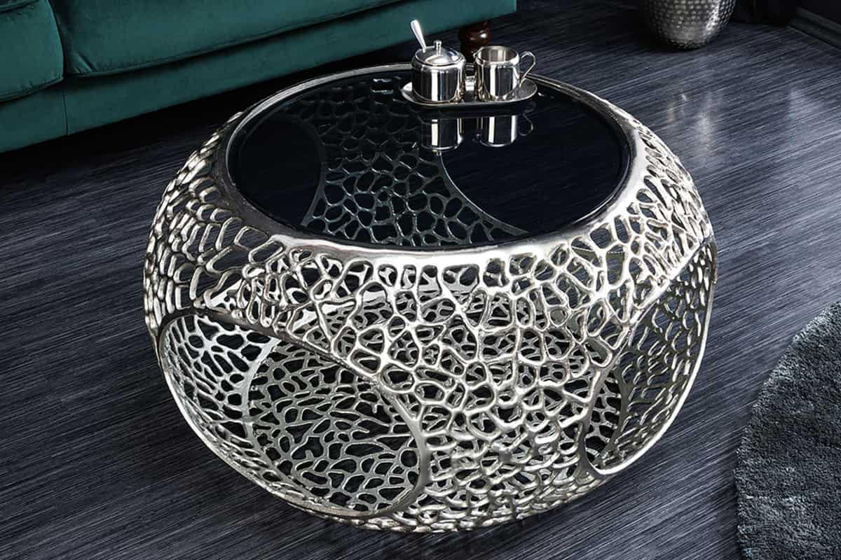 COUCHTISCH SPIN rund Schwarz|Silber 74cm - Silberfarben/Schwarz, Glas/Metall (74/74/40cm) - riess-ambiente
