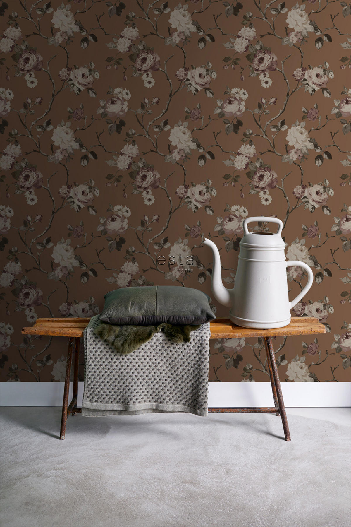 TAPETE Blumenmuster 50 x 900 cm - Braun, Papier (50/900cm) - ESTAhome