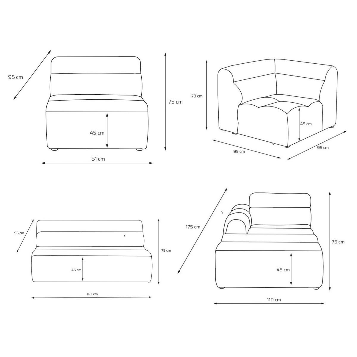 6-SITZER modulares Wohnlandschaft U XXL VEER SET 5 Rechts, 368 x 175 cm, Chenille Webstoff Anthrazit - Anthrazit/Schwarz, Holz/Kunststoff (175/75/368cm) - Muffo