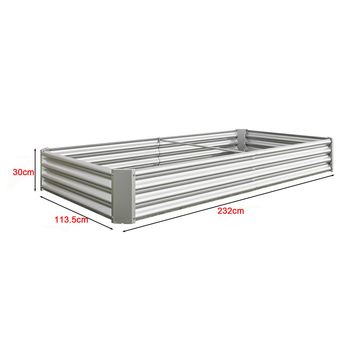 HOCHBEET 232/113.5/30 cm Silber (ohne Boden) - Silberfarben, Metall (113.5/30/232cm) - Oxeza