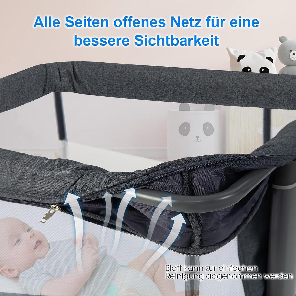 BABYWIEGE mit Matratze dunkelgrau - Dunkelgrau, Textil - COSTWAY