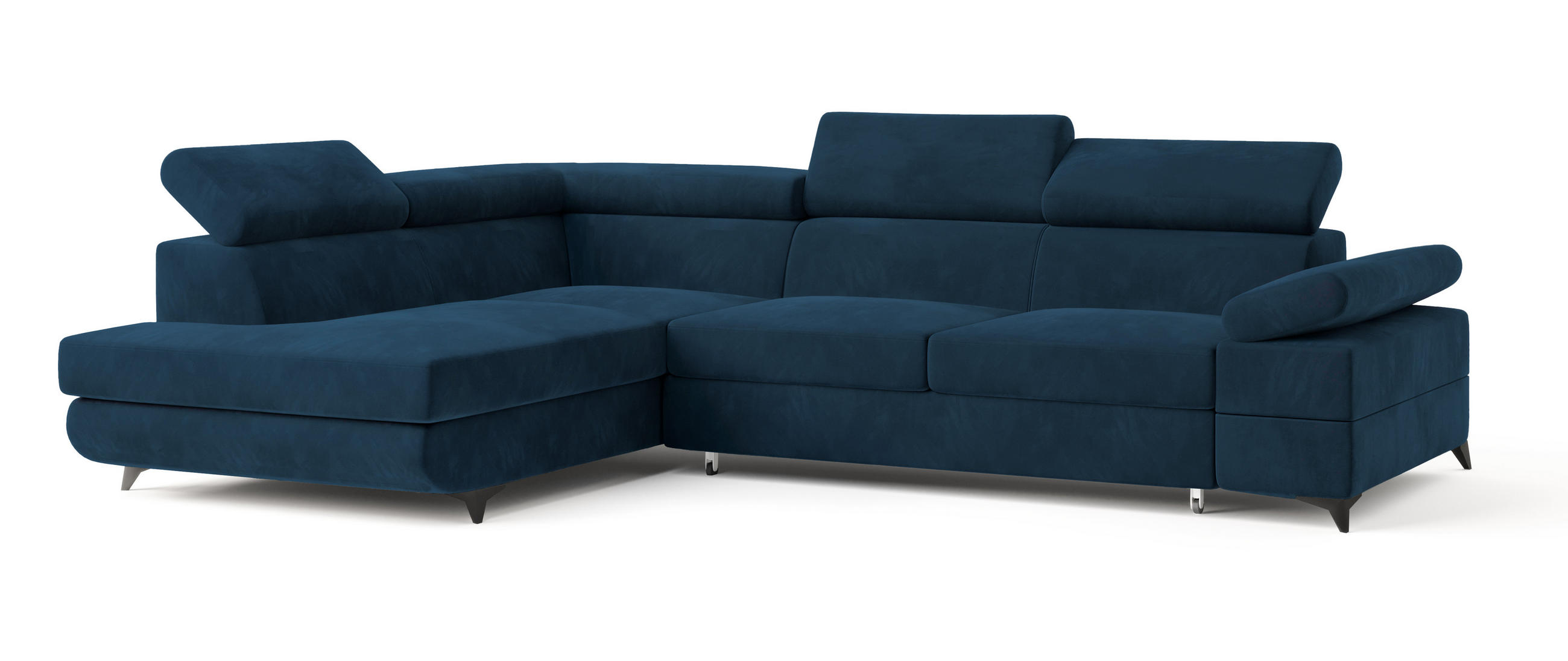 ECKSOFA FAVIEN L-S Blau Velours-Stoff mit Schlaffunktion - Blau, Holz (257/190cm) - MASSENO