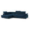 ECKSOFA FAVIEN L-S Blau Velours-Stoff mit Schlaffunktion - Blau, Holz (257/190cm) - MASSENO
