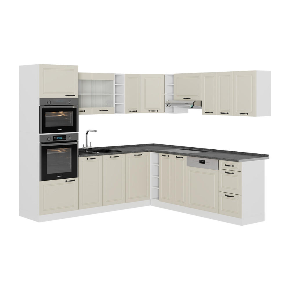 ECKKÜCHE R-Line, Sand Landhaus/Weiß, 247 x 237 cm - Beige/Weiß, Holzwerkstoff (247/206.8/60cm) - Vicco