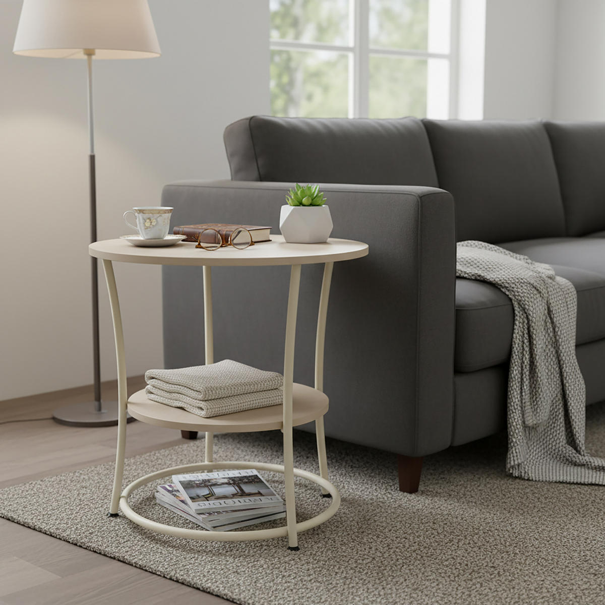 BEISTELLTISCH - Hellbraun, Holzwerkstoff/Metall (55/55/55cm) - Relaxdays