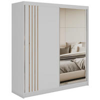 SCHWEBETÜRENSCHRANK mit Lamellen und Spiegel DIANA - 200 - Weiß und Eiche Artisan - Alufarben/Weiß, Holzwerkstoff/Metall (200/216/61cm) - MKS