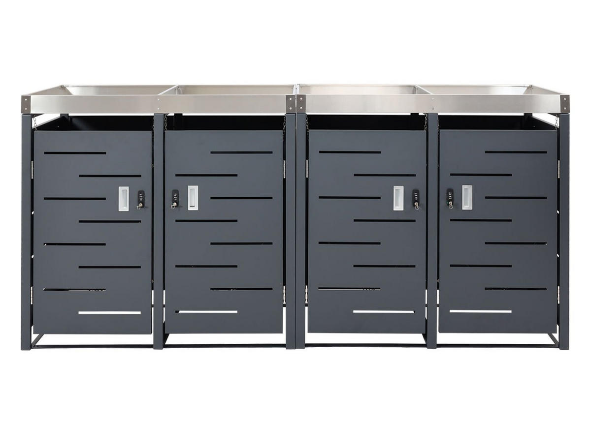 MÜLLTONNENBOX 4er 110x230x62cm 80-240 Liter - Anthrazit, Metall (230/110/62cm) - PROREGAL