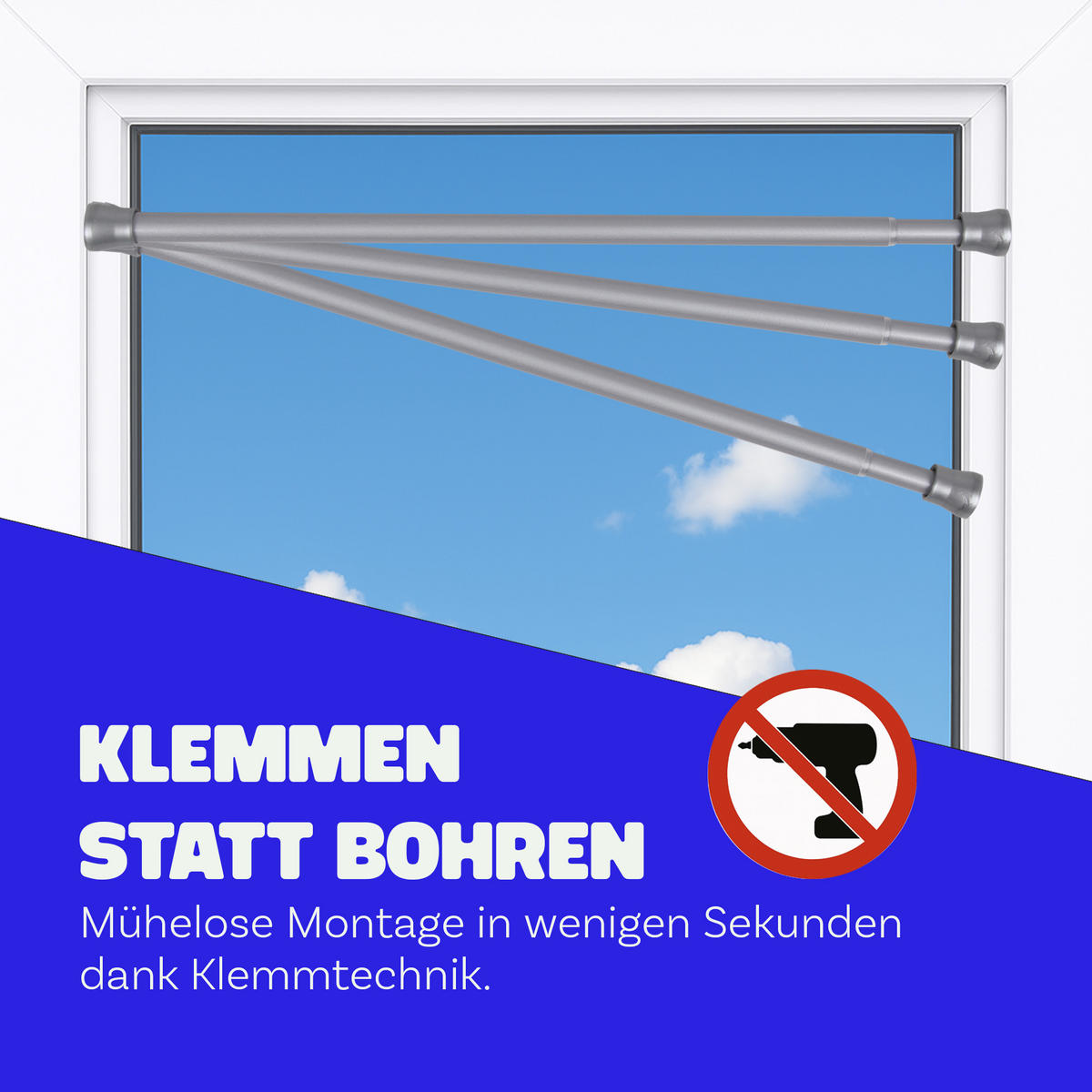 VERSTELLBARE Vorhangstange - Spannstange zum Klemmen Silber Ø16/19 mm 80-125 cm - Silberfarben, Metall (80cm) - Bestlivings