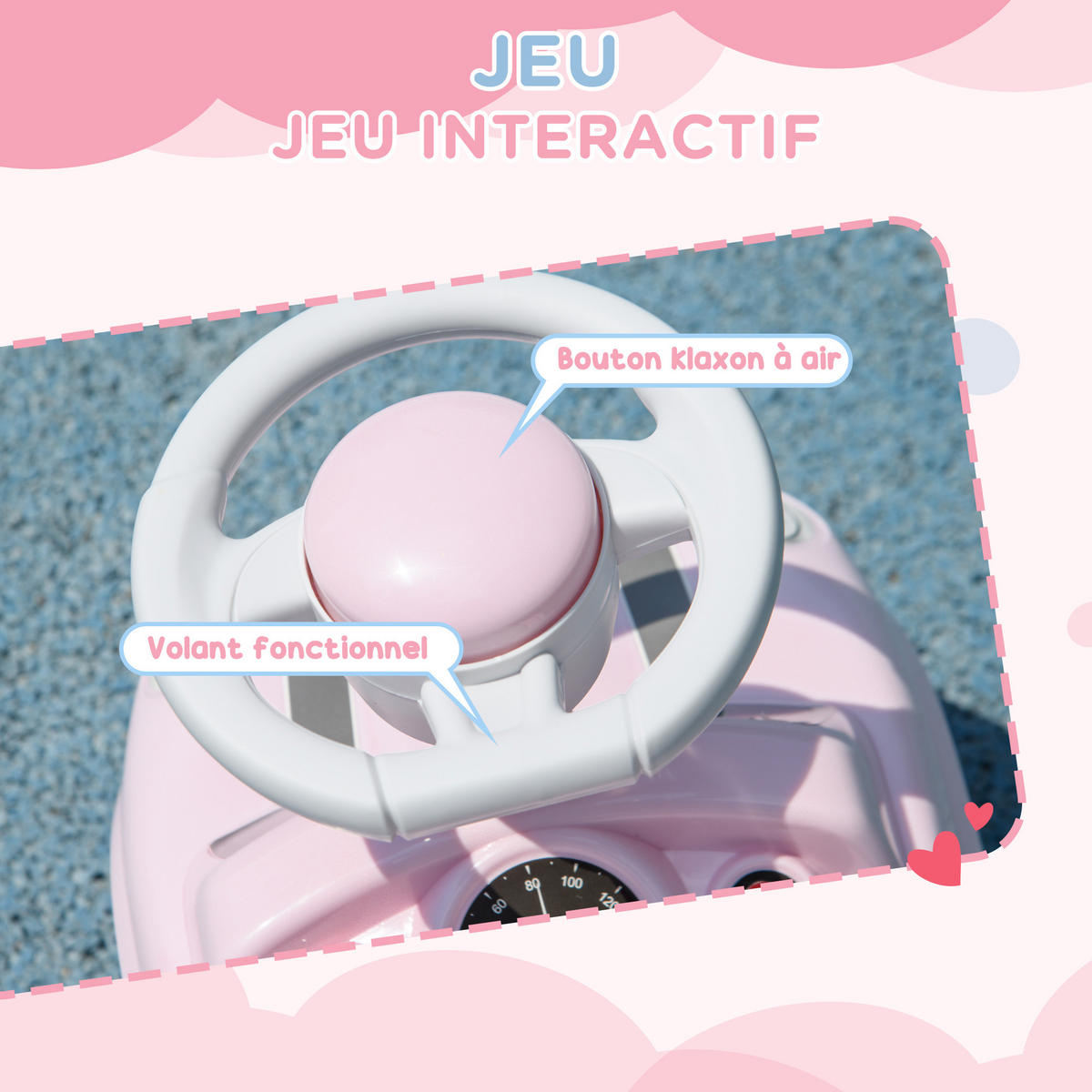 RUTSCHFAHRZEUG DE-16958 mit Lenkrad & Hupe Rosa - Pink, Kunststoff (53/25/35cm) - ComfortXL